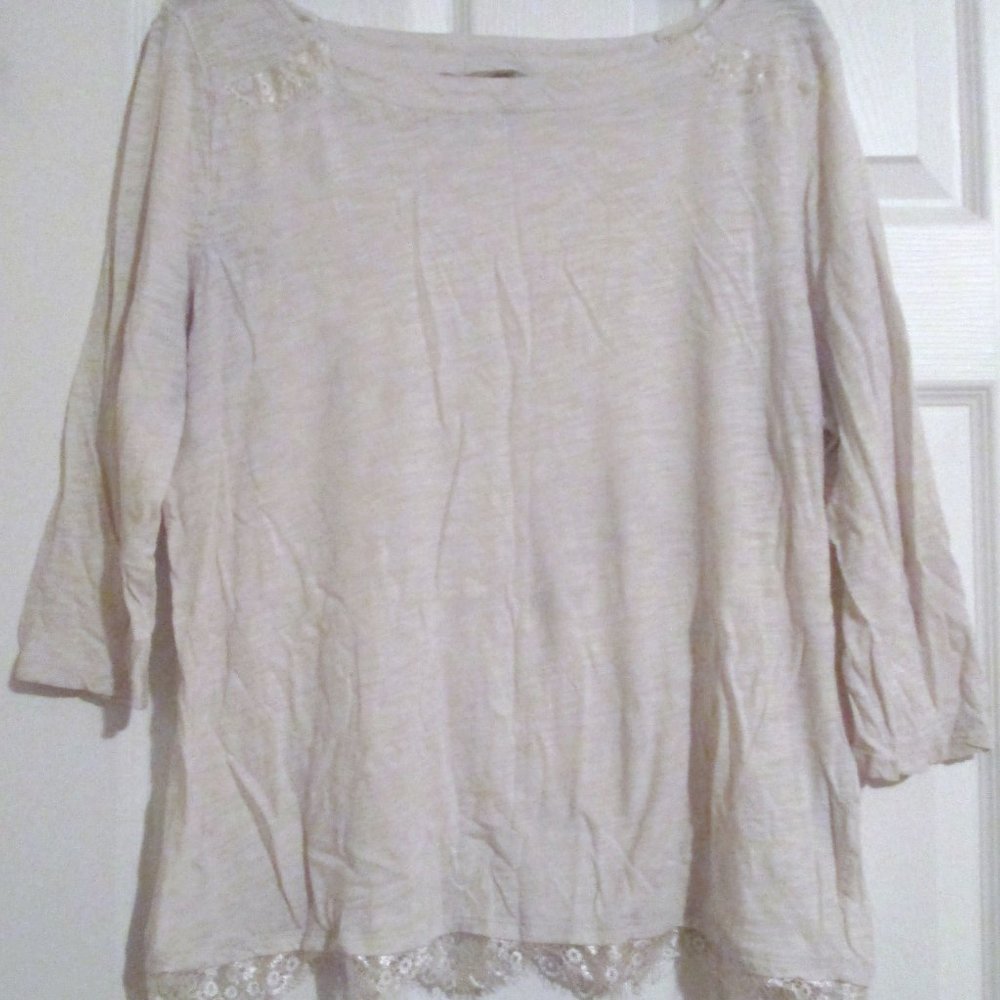 Lucky Brand Natural 3/4 Sleeve Lace Fringe Sz XL